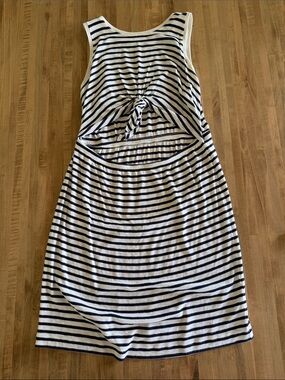 Aerie Navy Striped Knot Front Sleeveless Dress